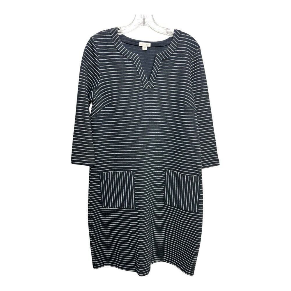 J Jill A-Line Dress Womens Small Blue Striped stretch Classic Lagenlook